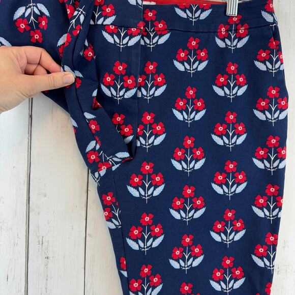 Boden Navy/Red Floral Richmond Stretch High Waisted Ankle Trousers Size 10 P - Picture 6 of 15